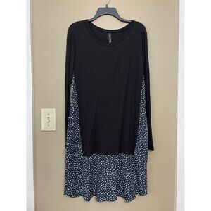 💕LAST CHANCE Casa Lee Women Long Sleeve Black and Navy Blue Polkadot Dress Large